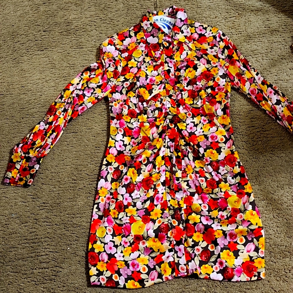 Women's colorful floral dress.